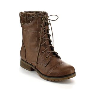 Refresh Brown Sweater Cuff Combat Boot